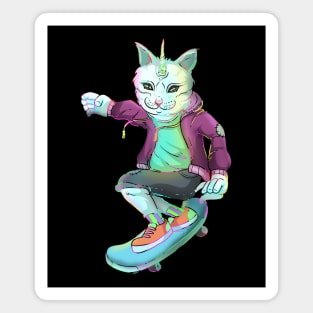 Badass Skateboarding Cat Unicorn Magnet